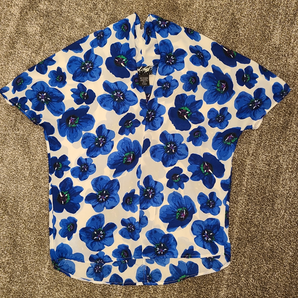 Lord & Taylor Royal Blue Floral Flower Blouse Top